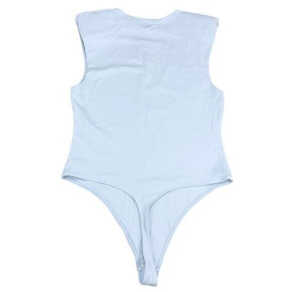 Aritzia Babaton Contour Crew Neck Shoulder Pad Bodysuit In Light Blue Size Large - Picture 5 of 5